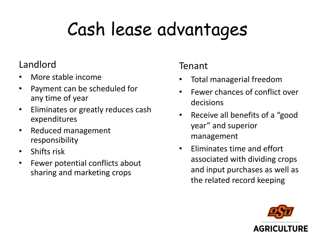 cash lease advantages