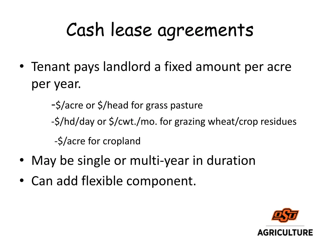 cash lease agreements