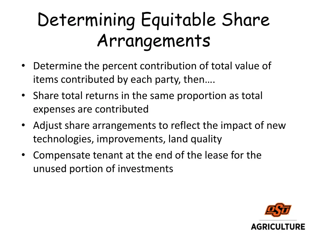 determining equitable share arrangements