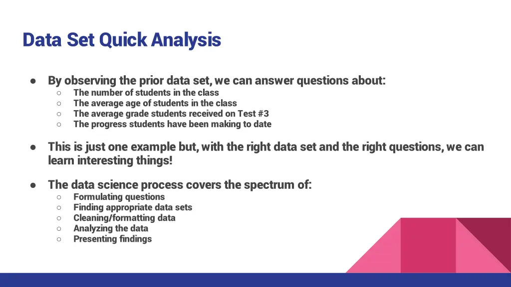 data set quick analysis