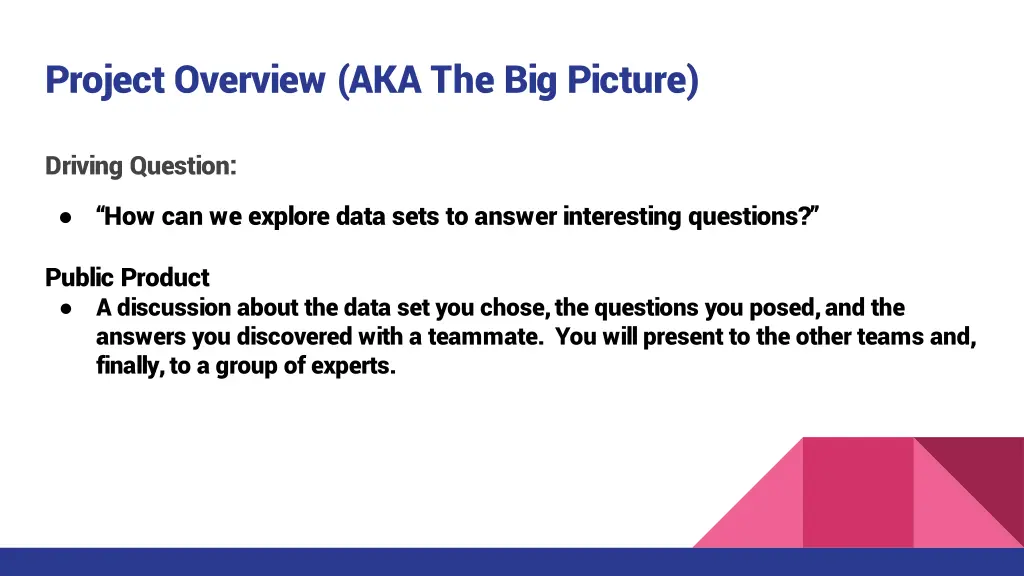 project overview aka the big picture