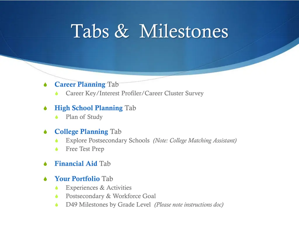 tabs milestones