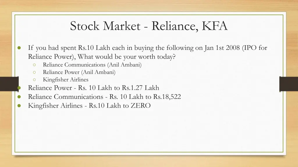 stock market reliance kfa 1