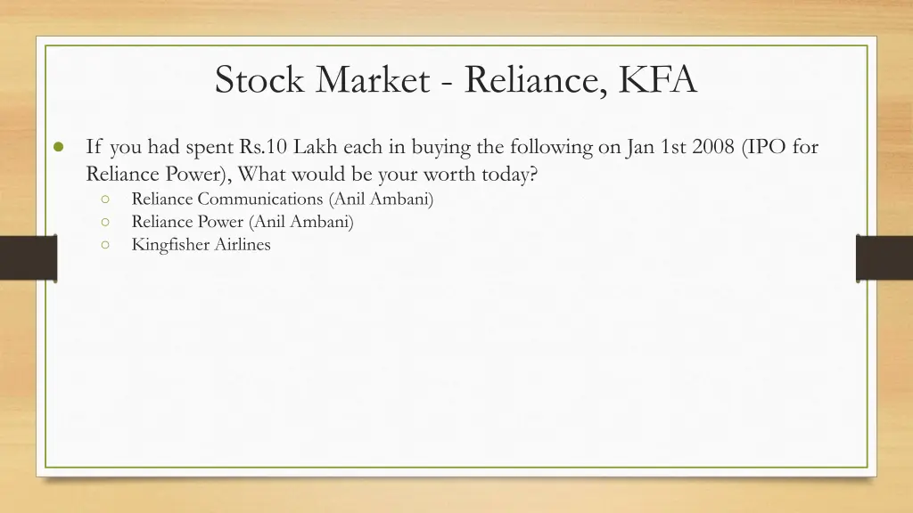 stock market reliance kfa