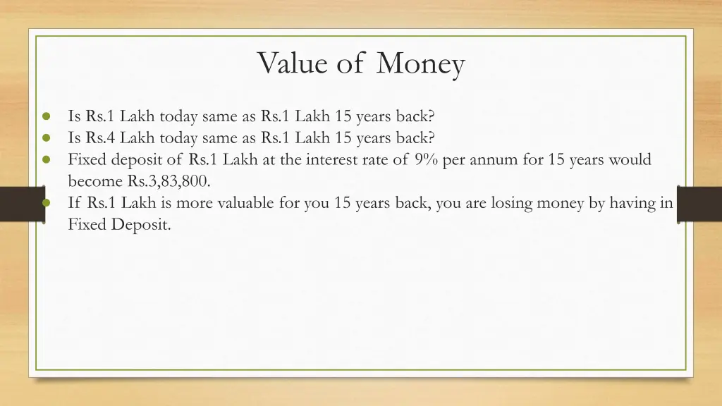 value of money 2