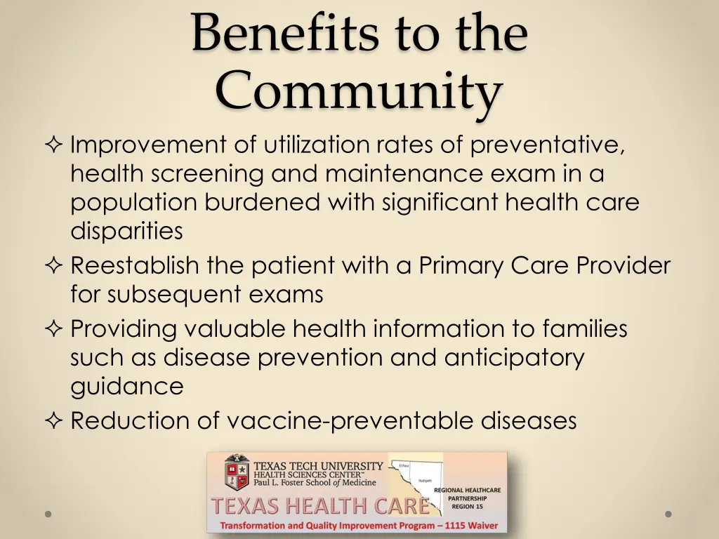 benefits to the community improvement