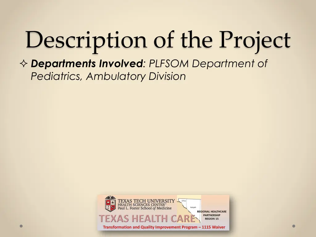 description of the project departments involved
