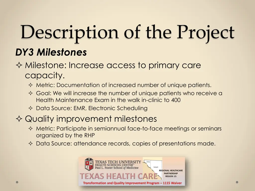 description of the project dy3 milestones
