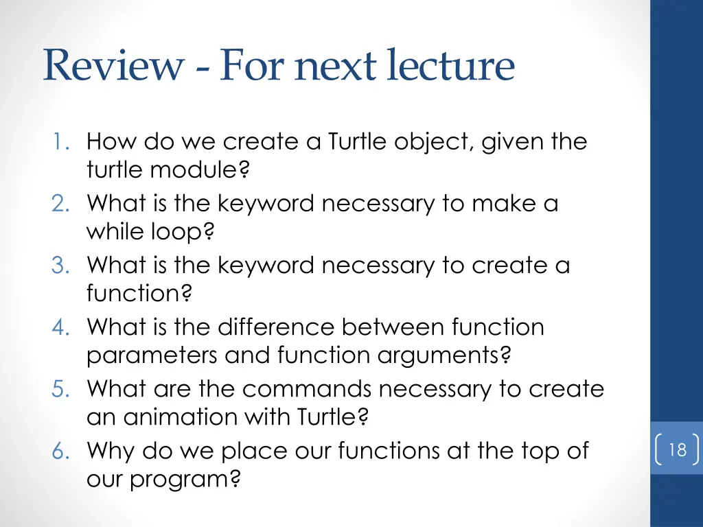 review for next lecture