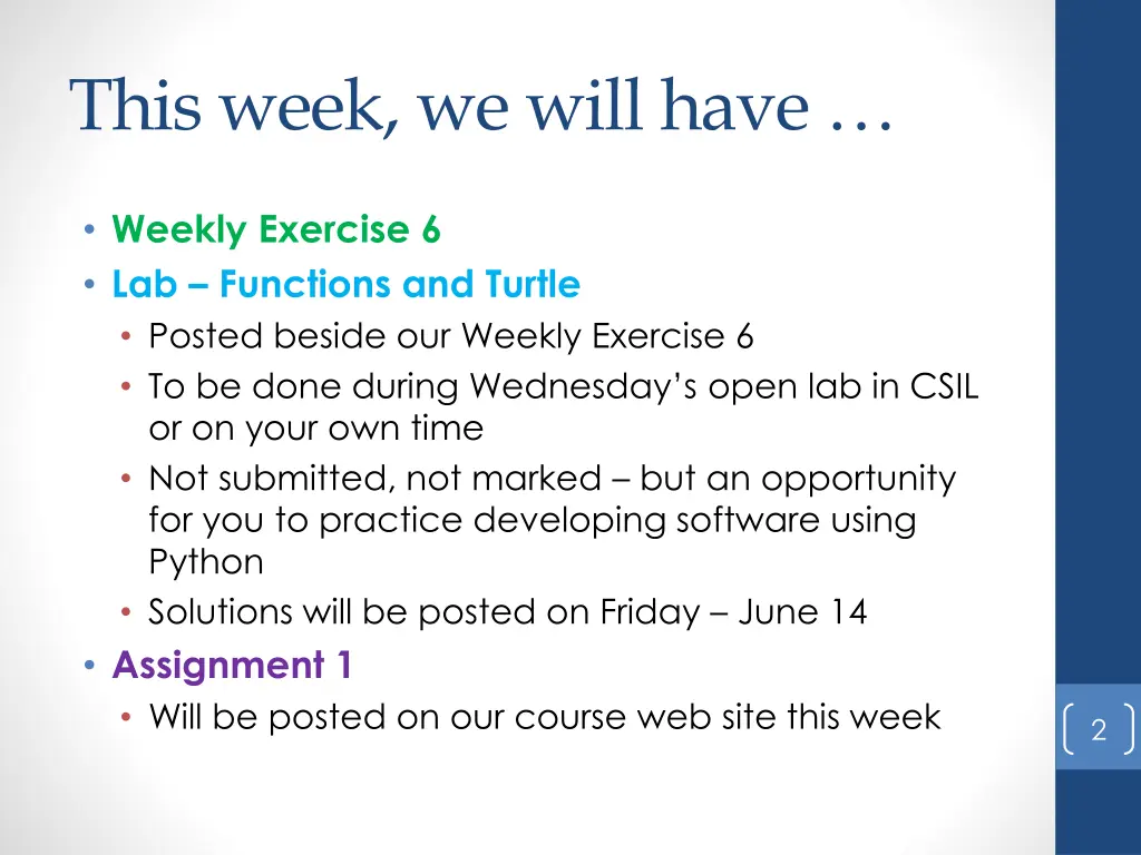 this week we will have