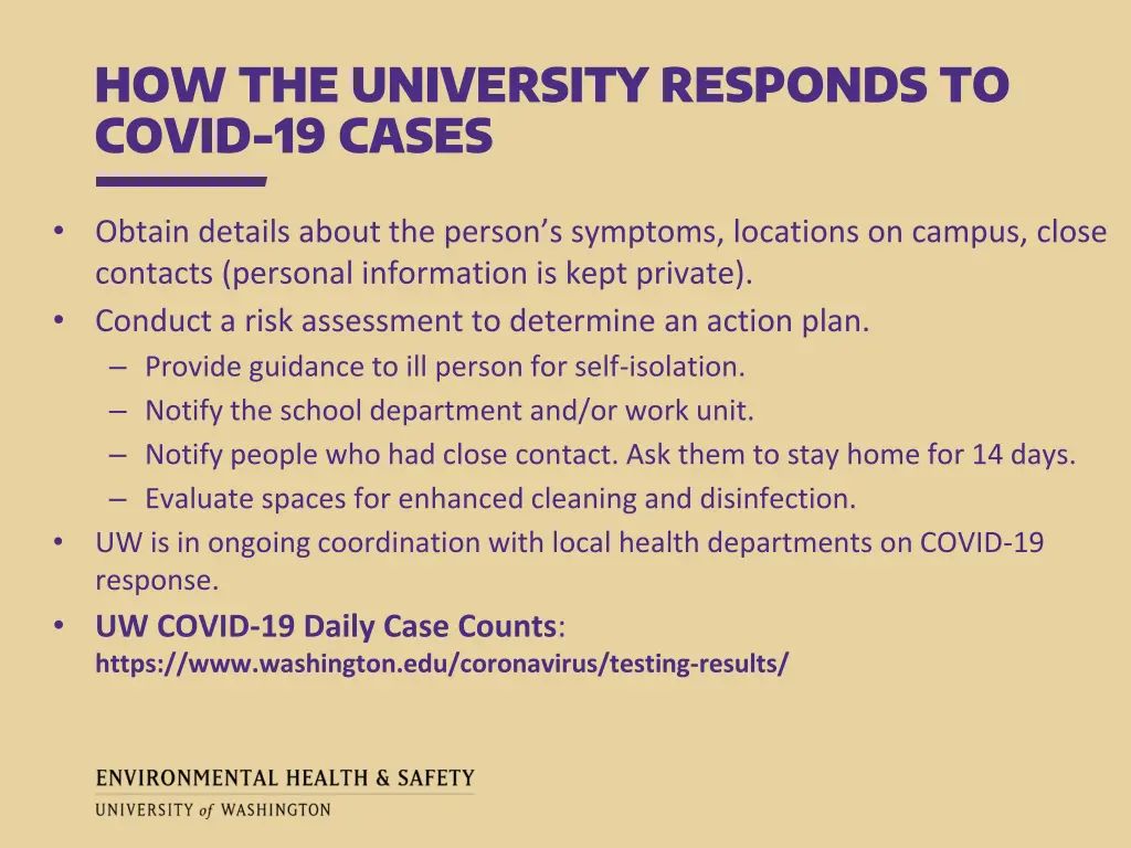 how the university responds to covid 19 cases