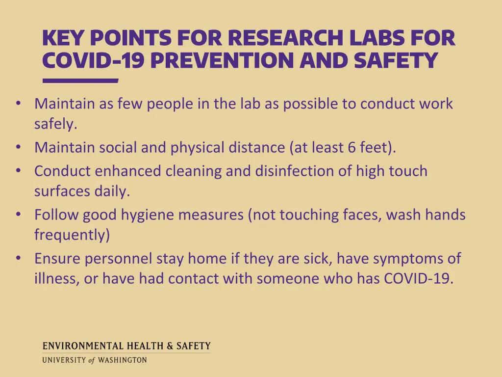 key points for research labs for covid