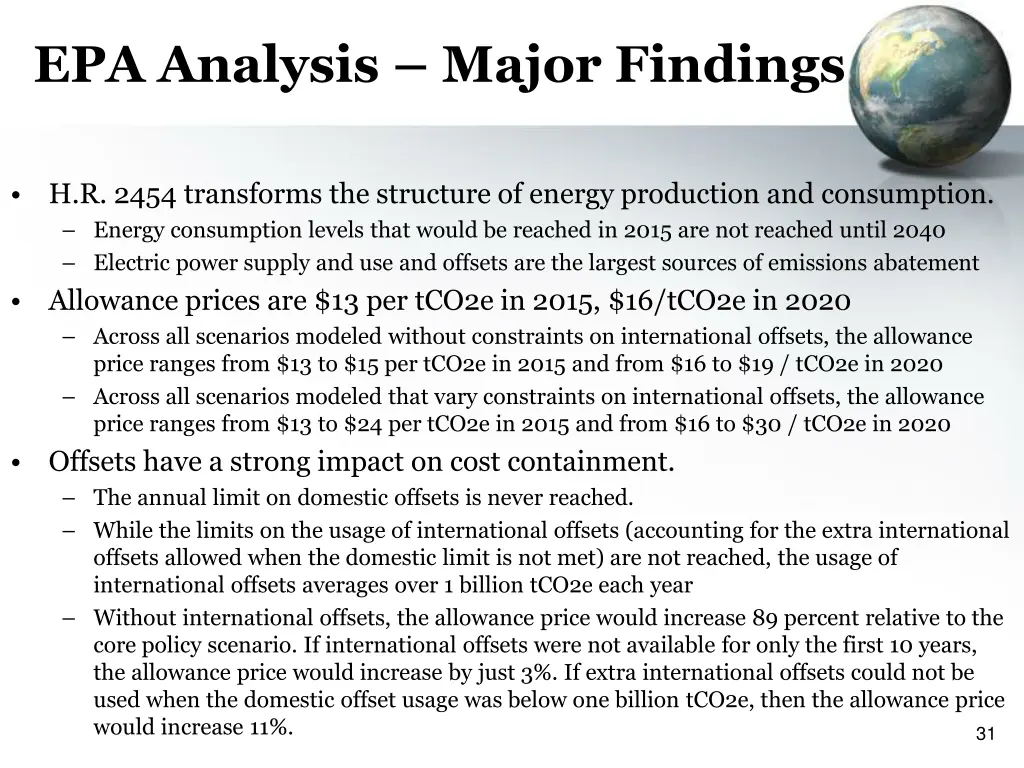 epa analysis major findings