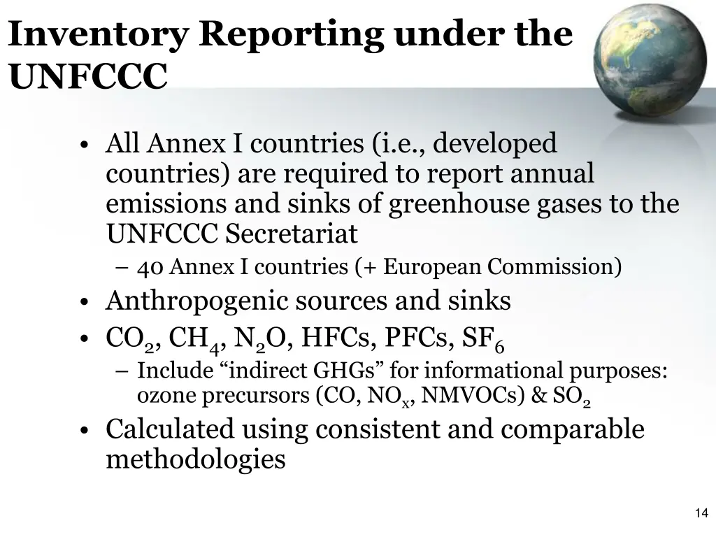 inventory reporting under the unfccc