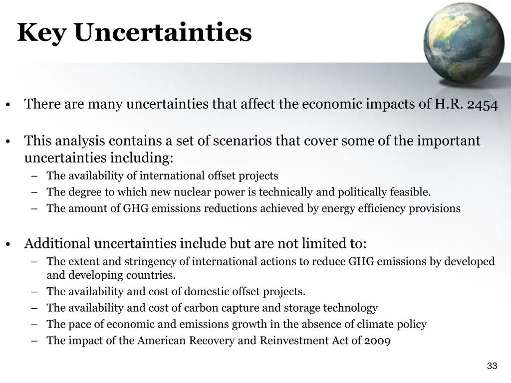 key uncertainties