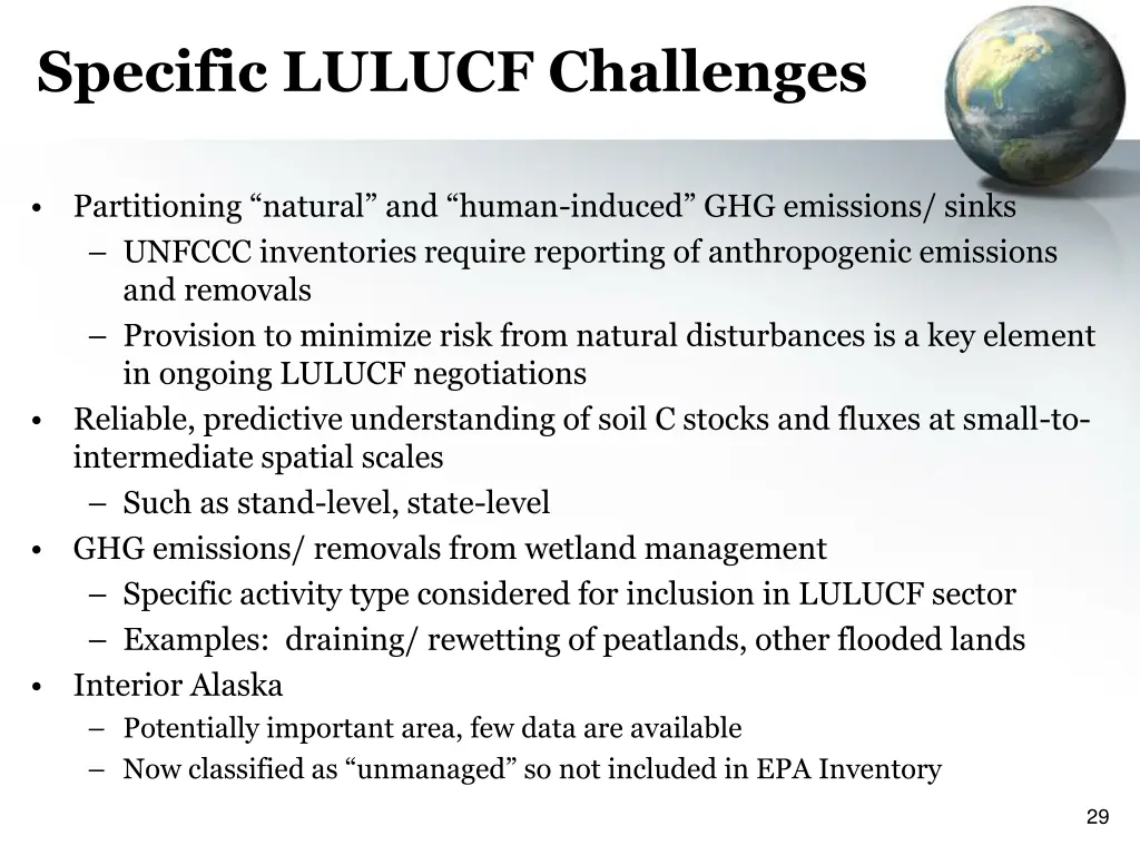 specific lulucf challenges