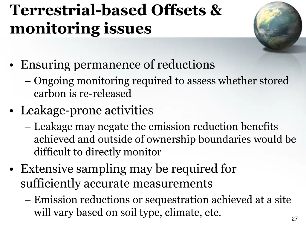 terrestrial based offsets monitoring issues