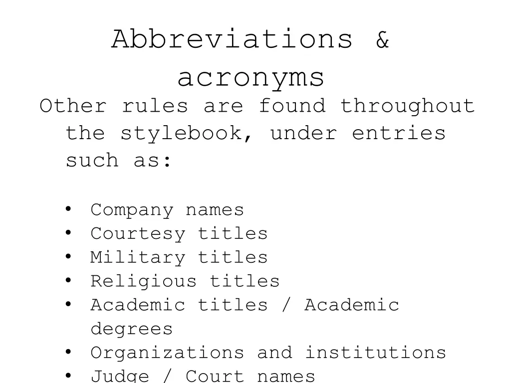 abbreviations acronyms other rules are found