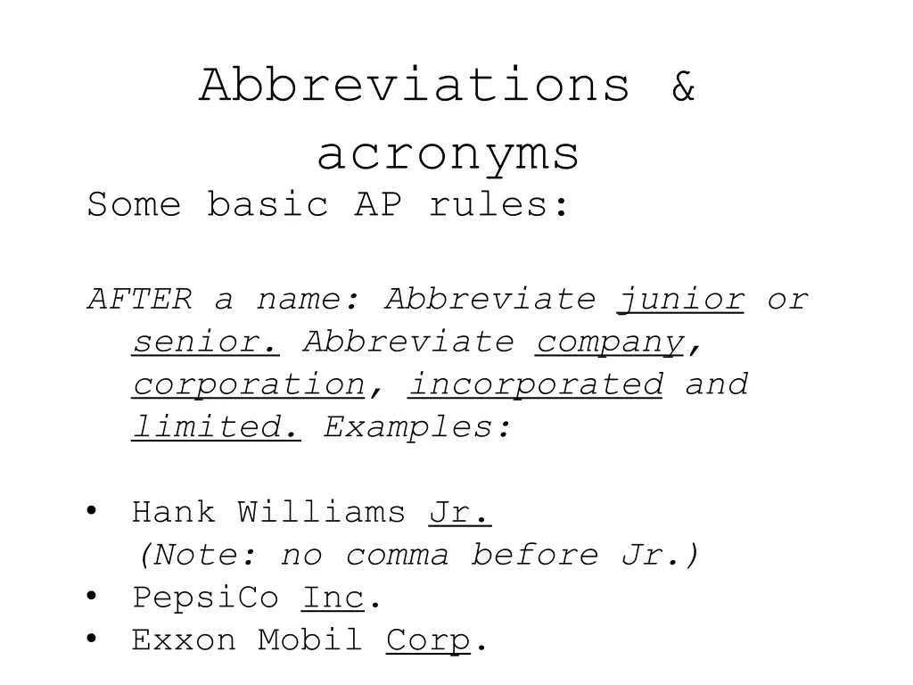 abbreviations acronyms some basic ap rules after