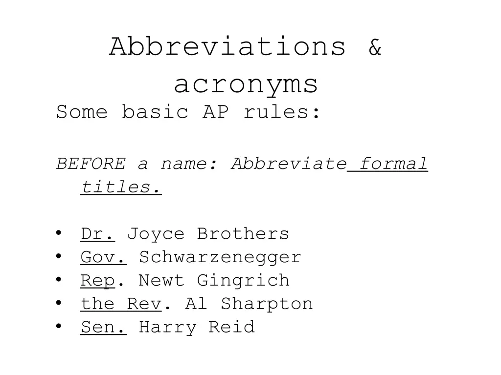abbreviations acronyms some basic ap rules before