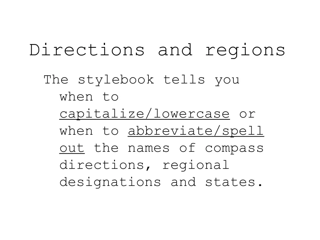 directions and regions