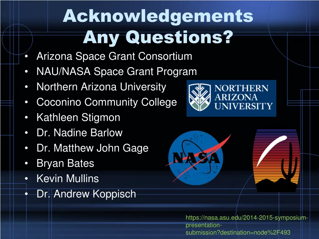 acknowledgements any questions arizona space