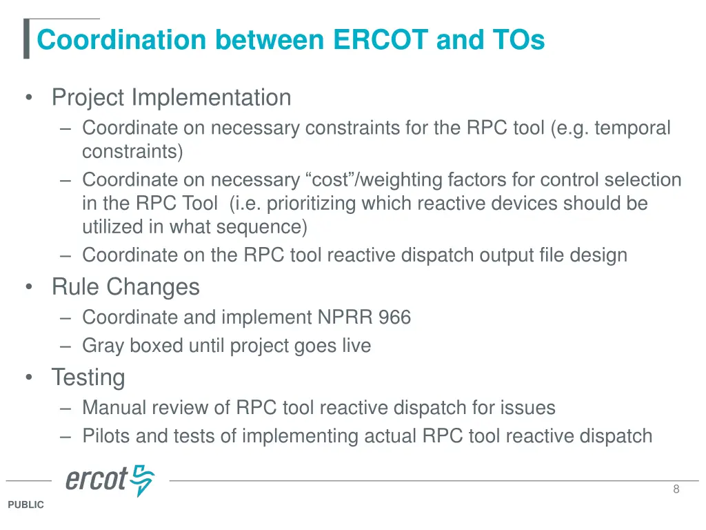 coordination between ercot and tos