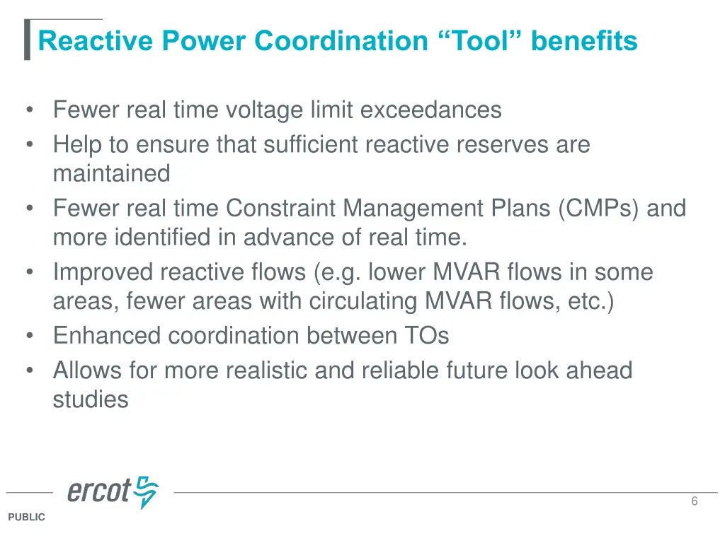 reactive power coordination tool benefits