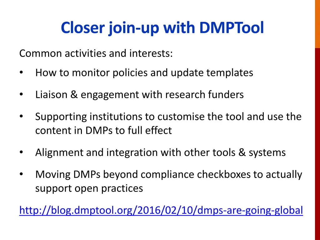 closer join up with dmptool