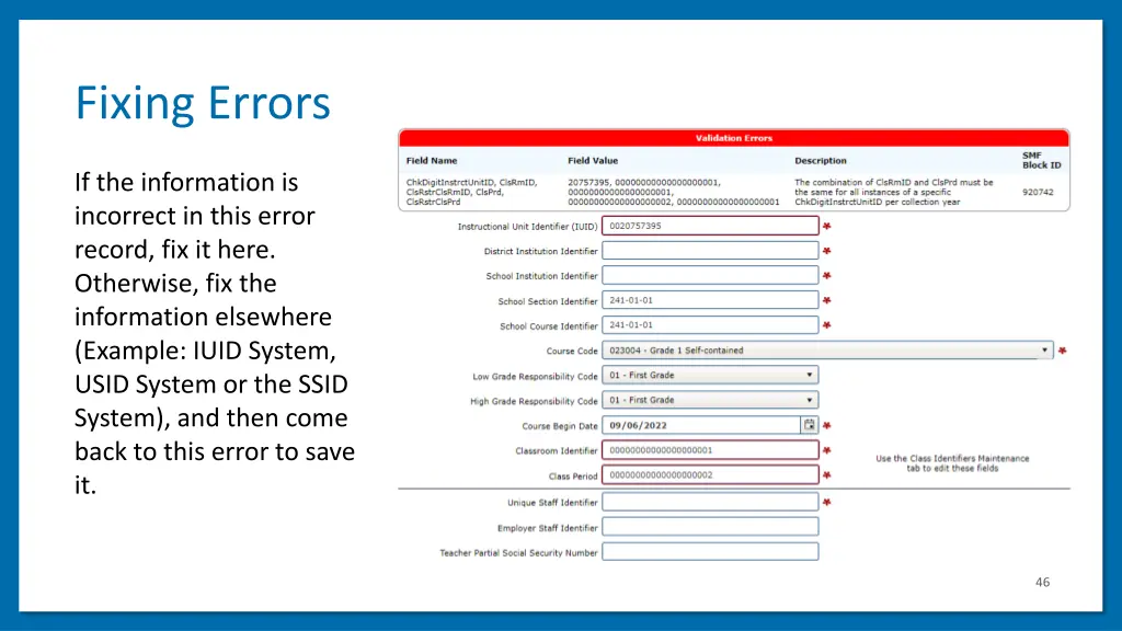 fixing errors