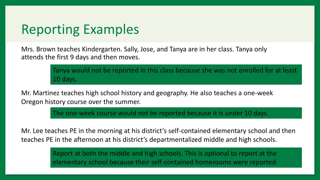 reporting examples