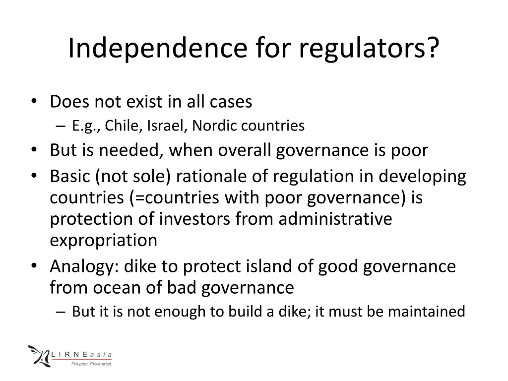 independence for regulators