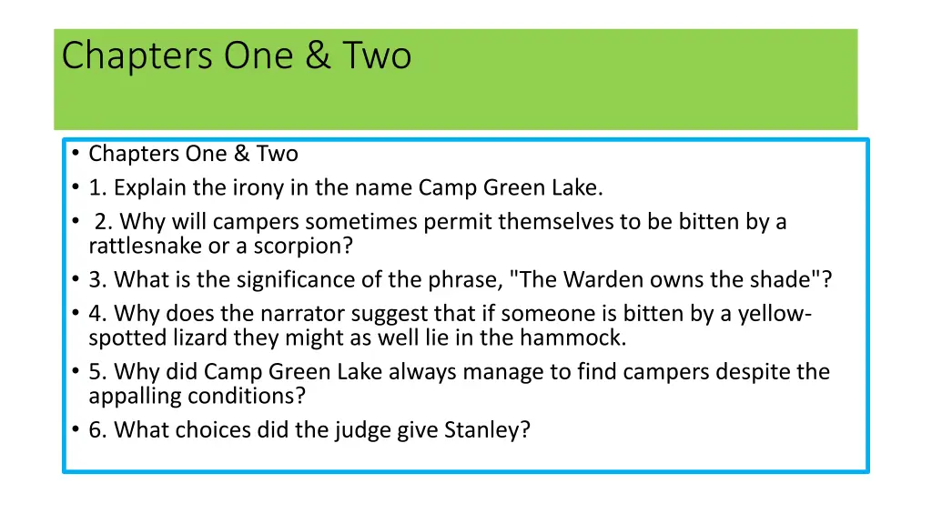 chapters one two