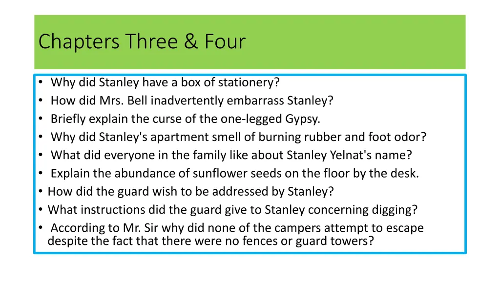 chapters three four