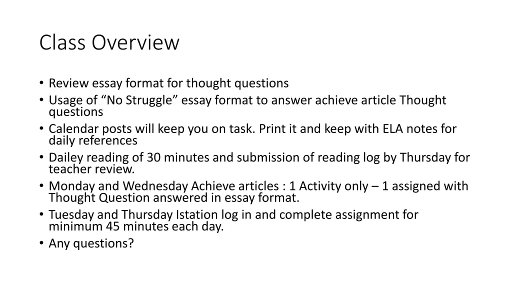 class overview