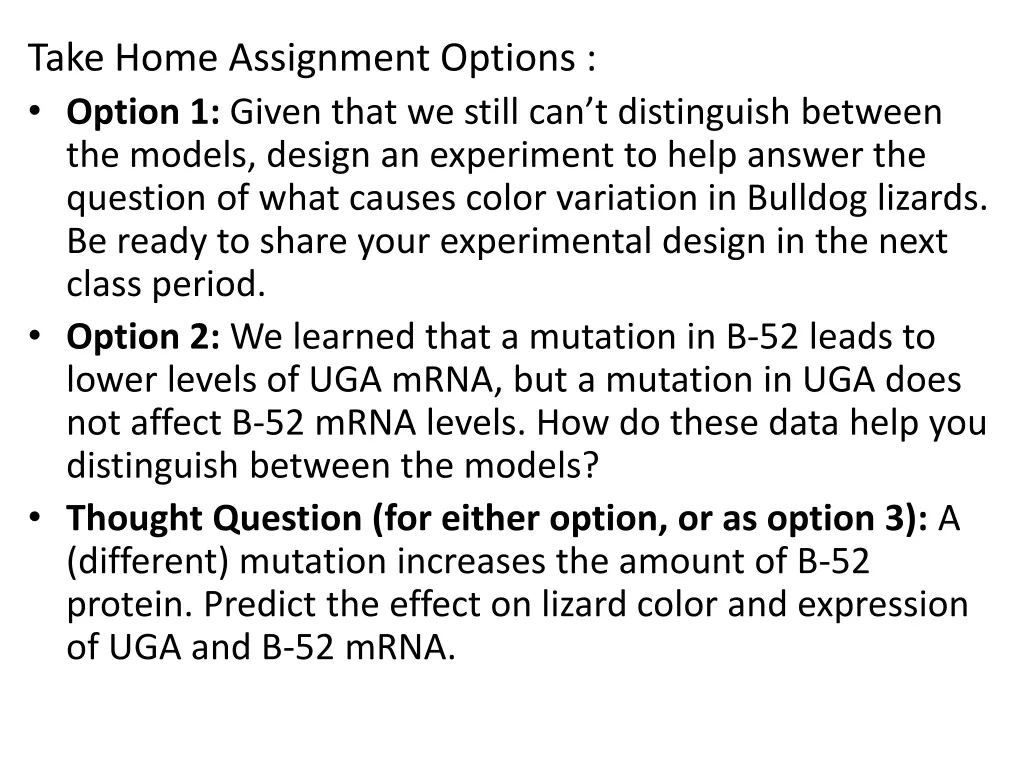 take home assignment options option 1 given that