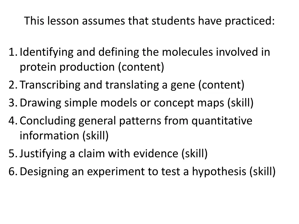 this lesson assumes that students have practiced