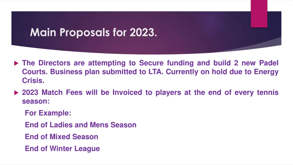 main proposals for 2023