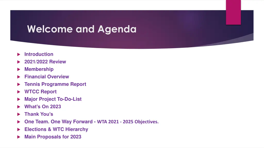 welcome and agenda