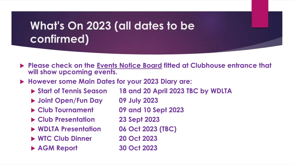 what s on 2023 all dates to be confirmed