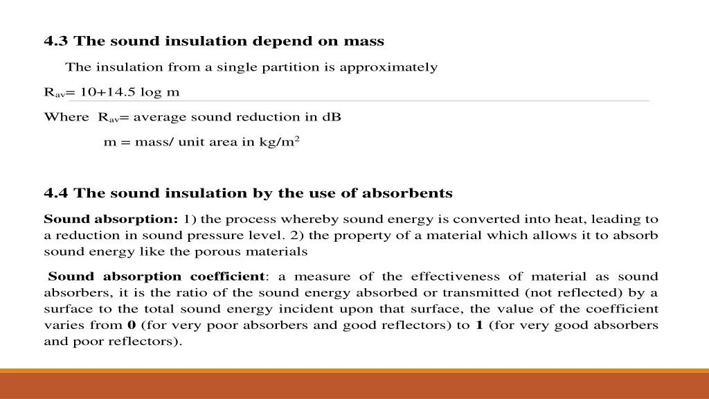 4 3 the sound insulation depend on mass