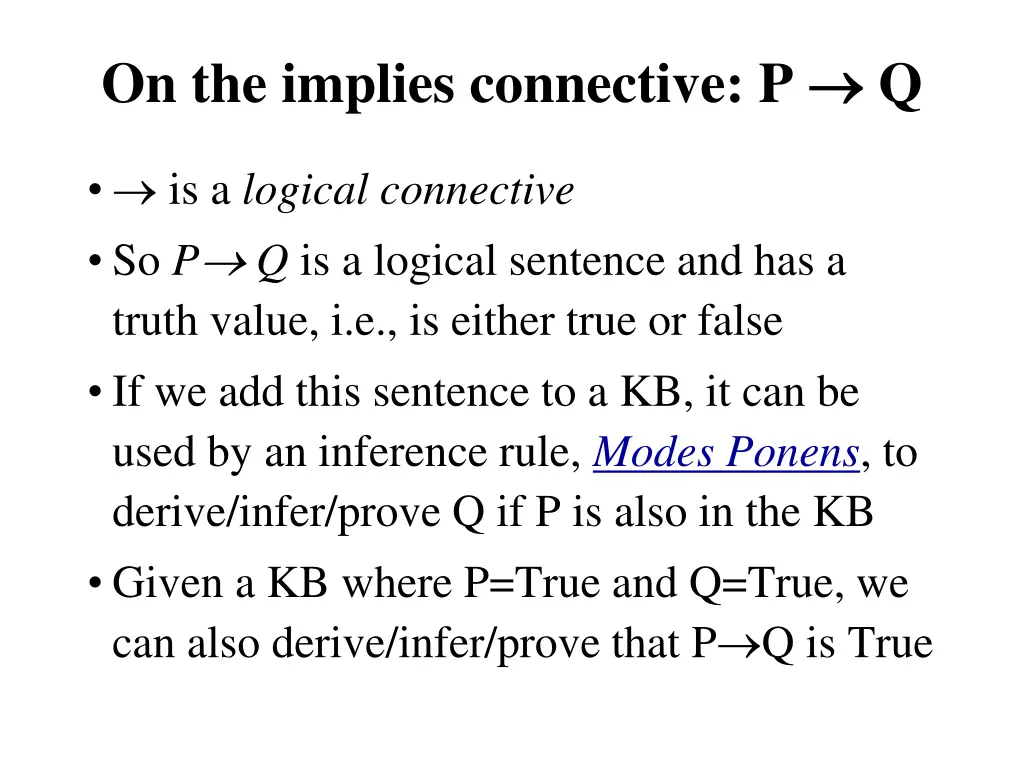 on the implies connective p