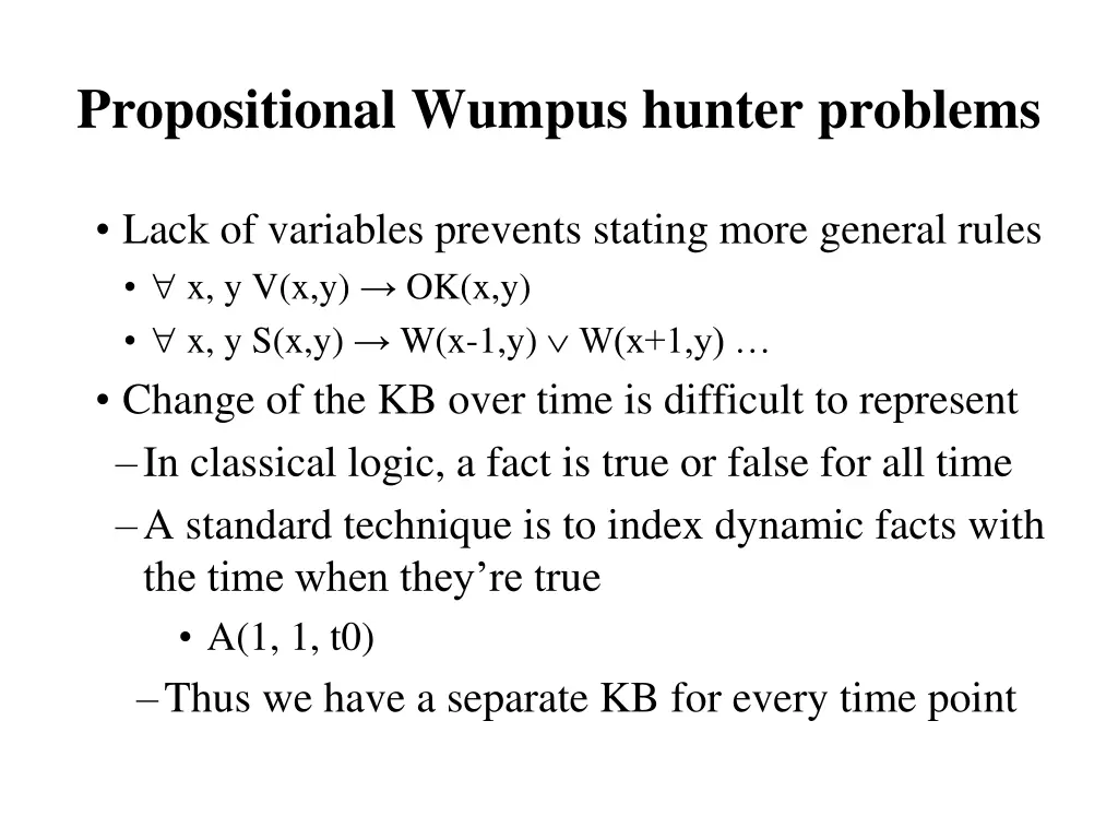 propositional wumpus hunter problems