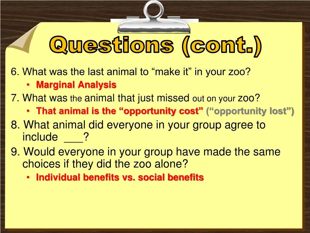 questions cont