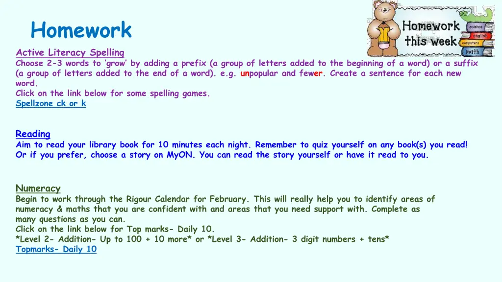homework active literacy spelling choose