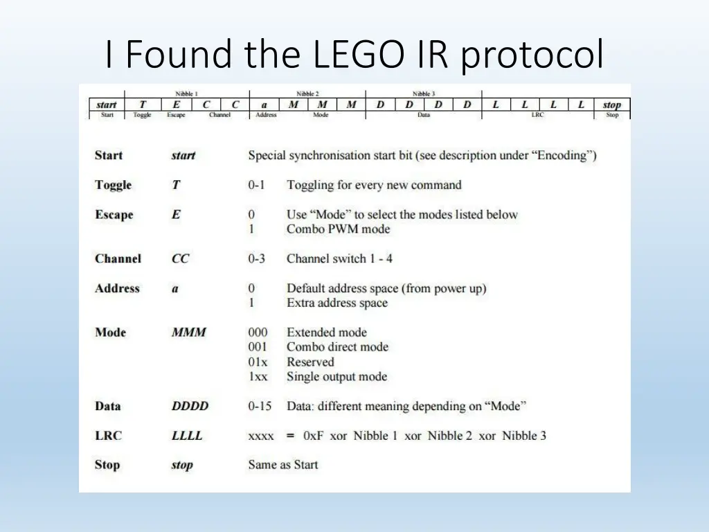 i found the lego ir protocol