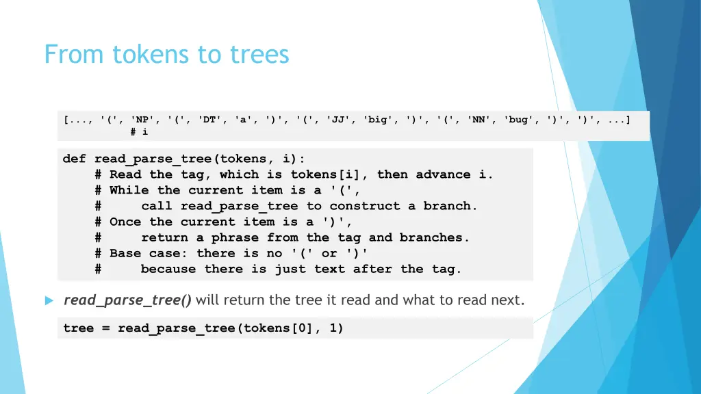 from tokens to trees