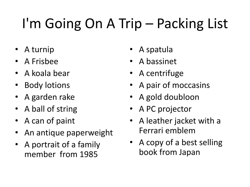 i m going on a trip packing list