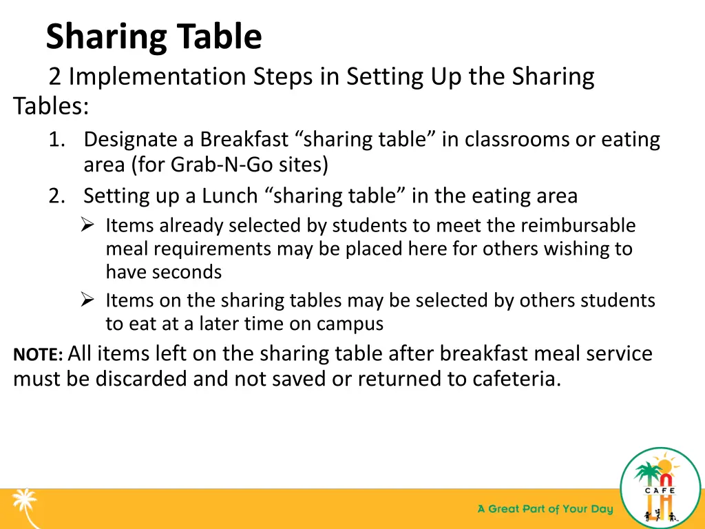 sharing table 2 implementation steps in setting