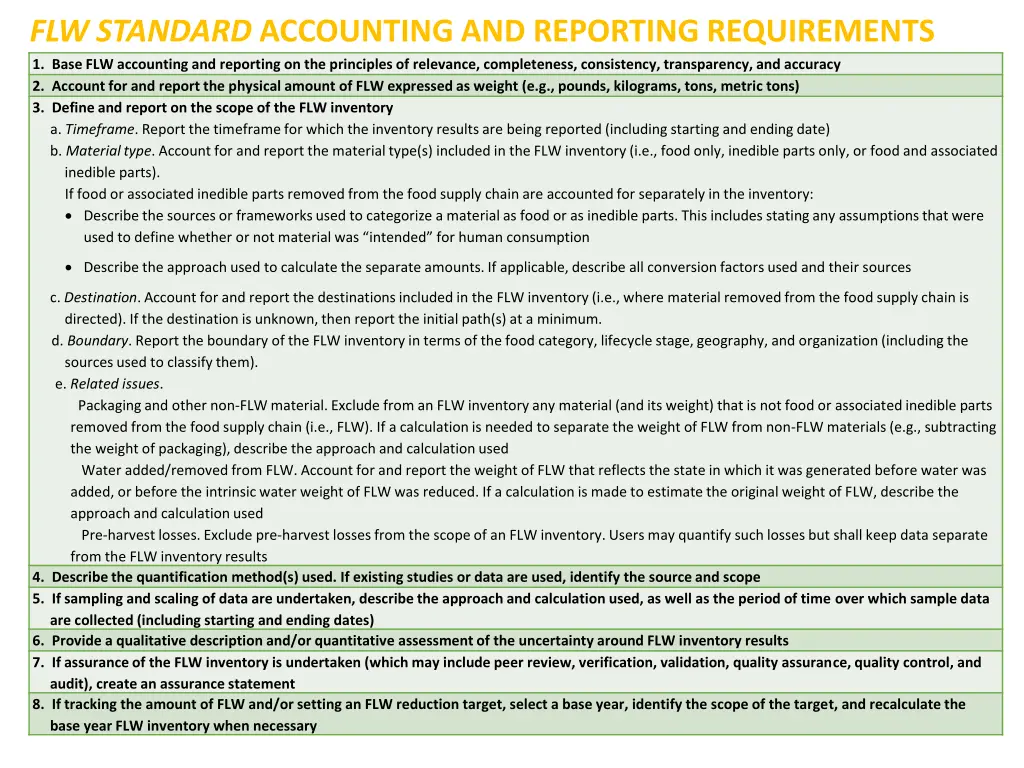 flw standard accounting and reporting requirements